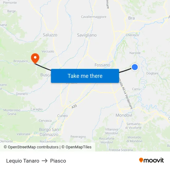 Lequio Tanaro to Piasco map