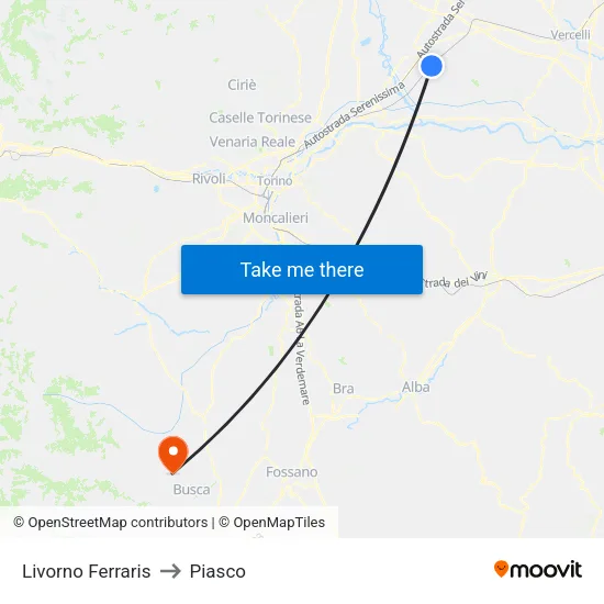Livorno Ferraris to Piasco map