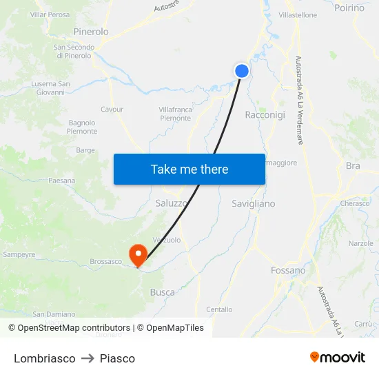 Lombriasco to Piasco map