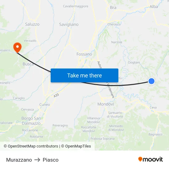 Murazzano to Piasco map