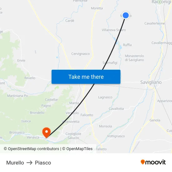 Murello to Piasco map