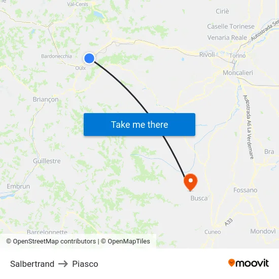 Salbertrand to Piasco map