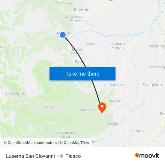 Luserna San Giovanni to Piasco map