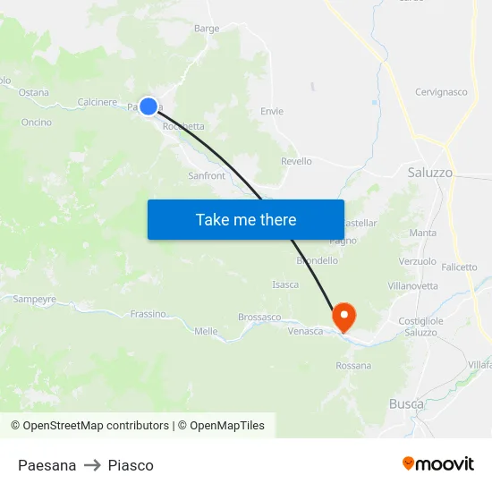 Paesana to Piasco map