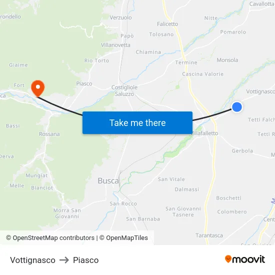 Vottignasco to Piasco map