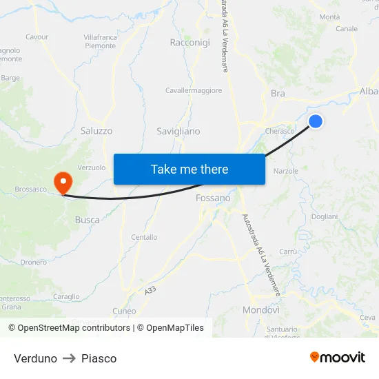 Verduno to Piasco map