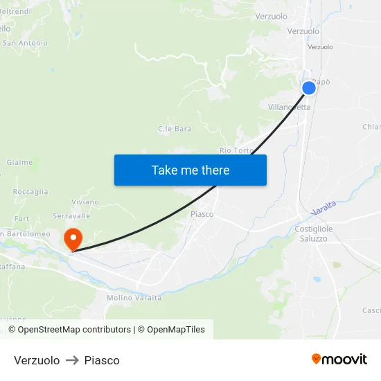 Verzuolo to Piasco map