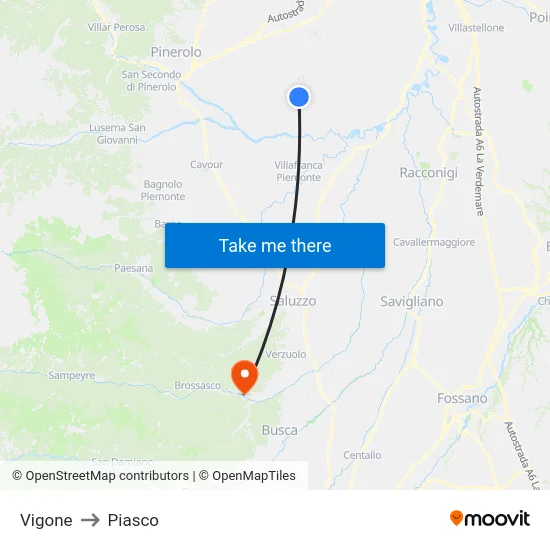 Vigone to Piasco map