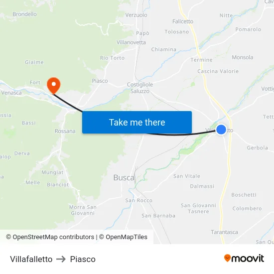 Villafalletto to Piasco map