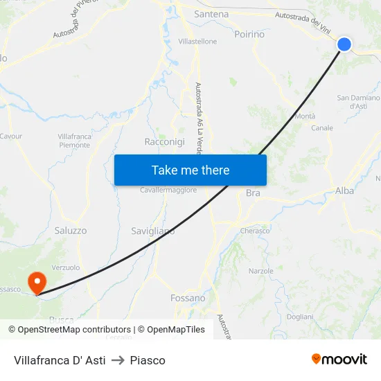 Villafranca d'Asti to Piasco map