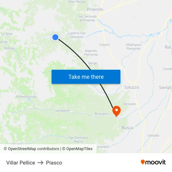 Villar Pellice to Piasco map