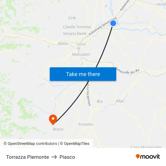 Torrazza Piemonte to Piasco map