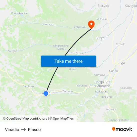 Vinadio to Piasco map