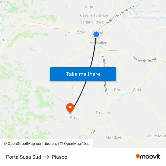 Porta Susa Sud to Piasco map