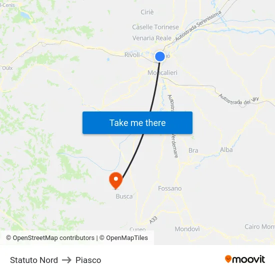 Statuto Nord to Piasco map