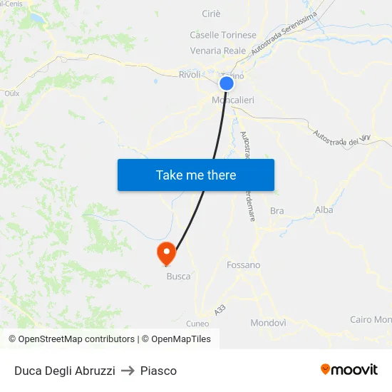 Duca Degli Abruzzi to Piasco map