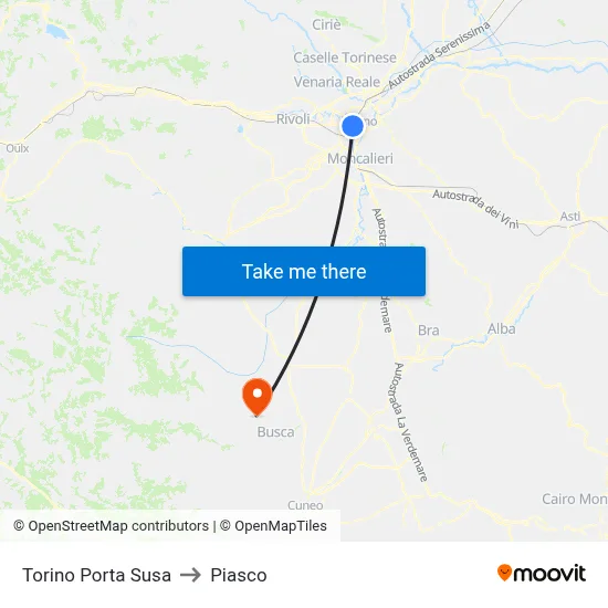 Turin Porta Susa to Piasco map