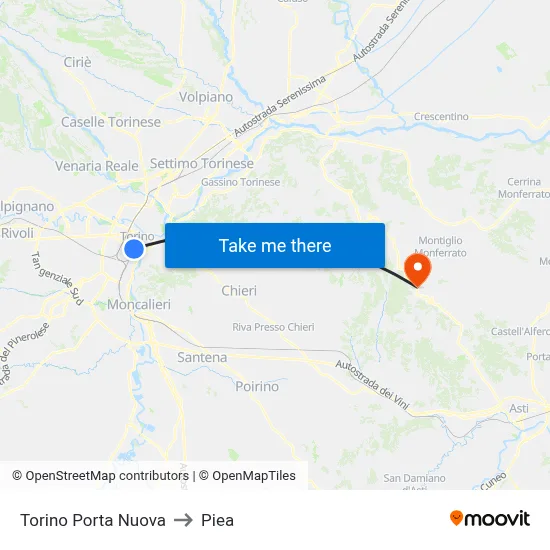 Turin Porta Nuova to Piea map