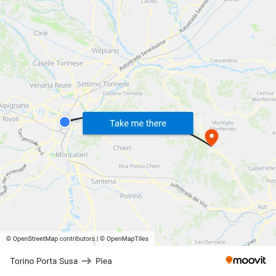 Turin Porta Susa to Piea map