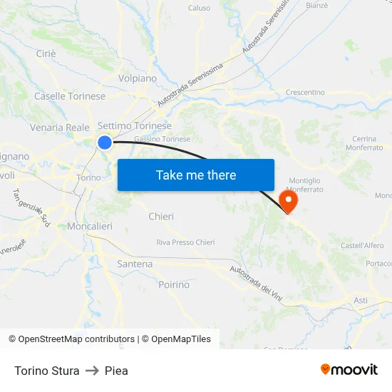 Turin Stura to Piea map
