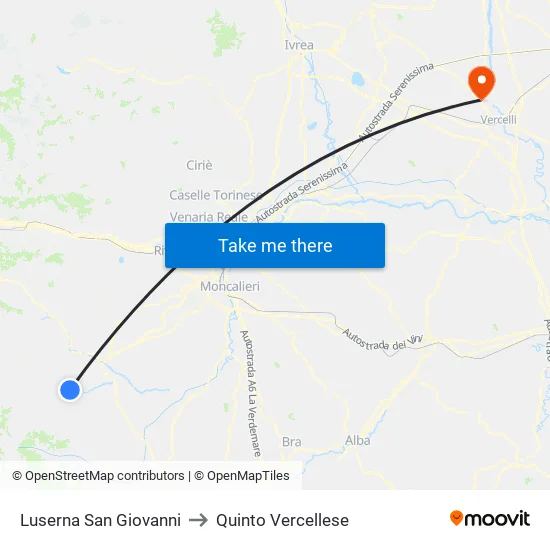 Luserna San Giovanni to Quinto Vercellese map