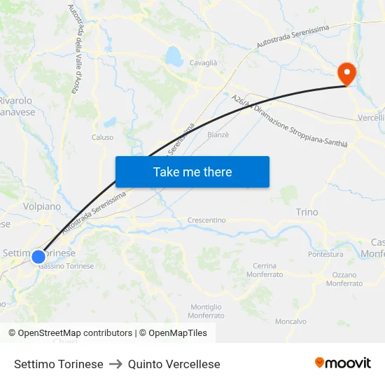 Settimo Torinese to Quinto Vercellese map