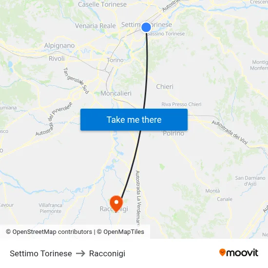 Settimo Torinese to Racconigi map