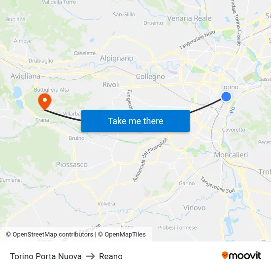 Turin Porta Nuova to Reano map