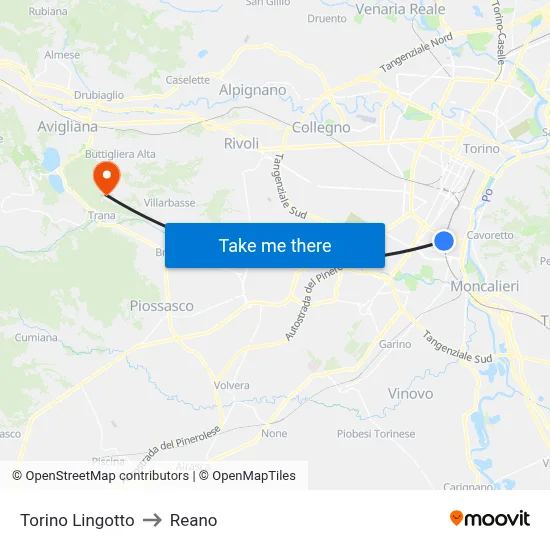 Turin Lingotto to Reano map
