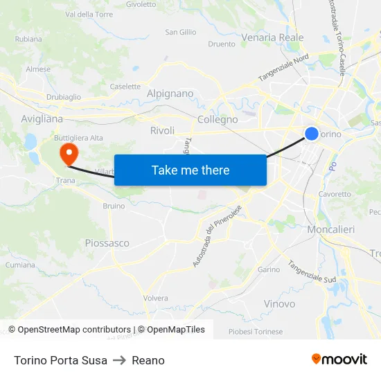 Turin Porta Susa to Reano map