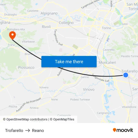 Trofarello to Reano map
