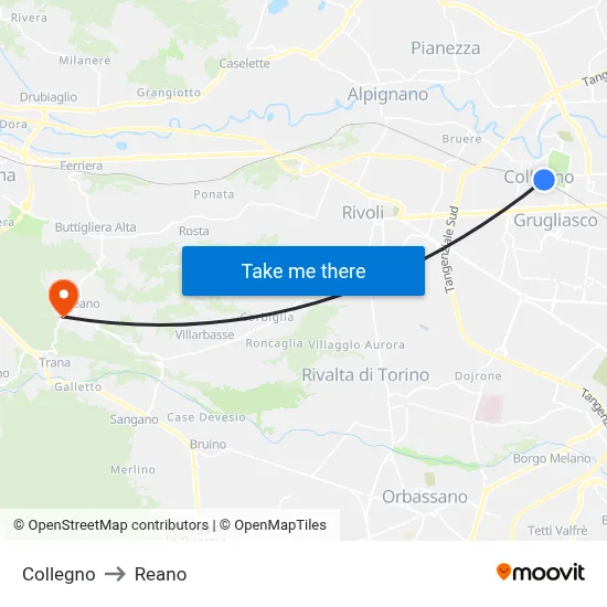 Collegno to Reano map