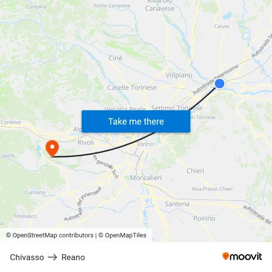 Chivasso to Reano map
