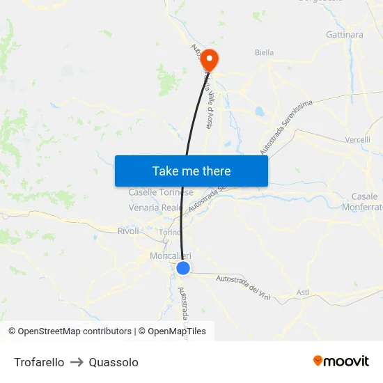 Trofarello to Quassolo map