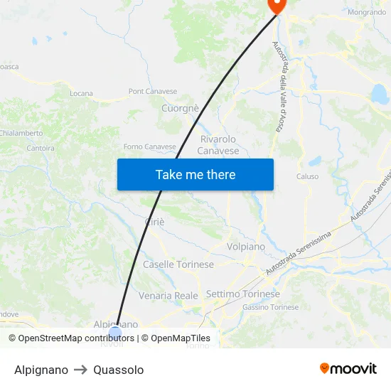 Alpignano to Quassolo map