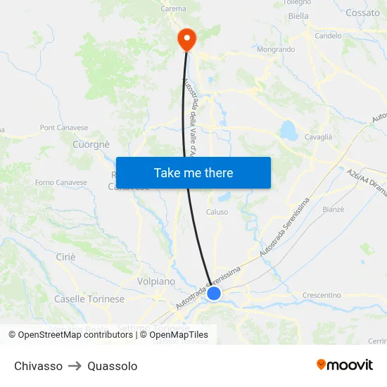 Chivasso to Quassolo map