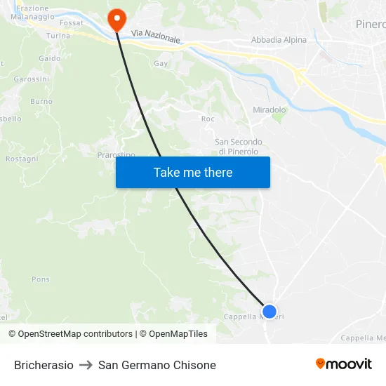 Bricherasio to San Germano Chisone map