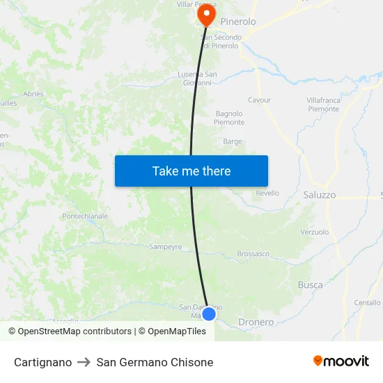 Cartignano to San Germano Chisone map