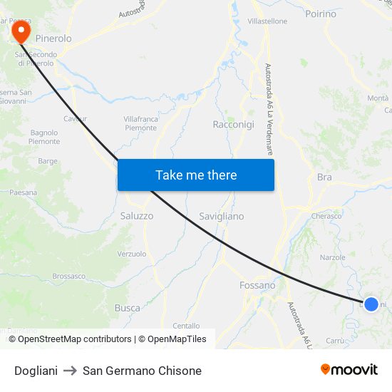 Dogliani to San Germano Chisone map