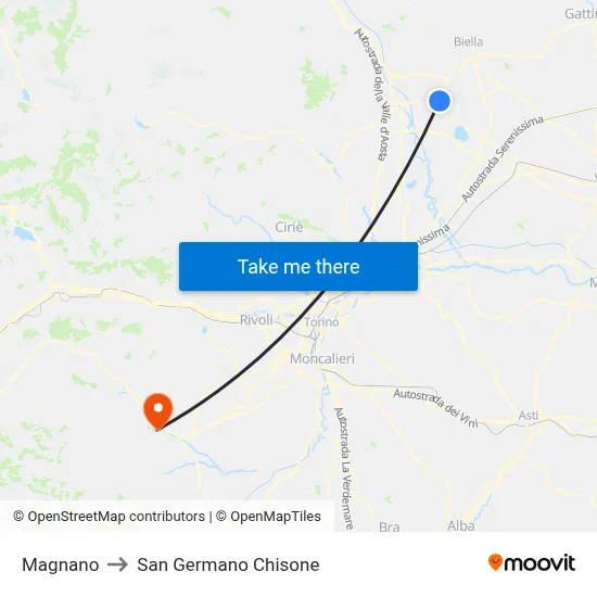 Magnano to San Germano Chisone map