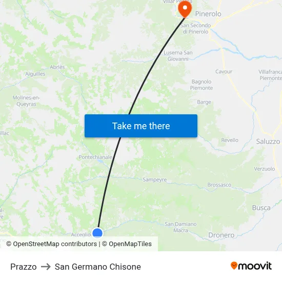 Prazzo to San Germano Chisone map