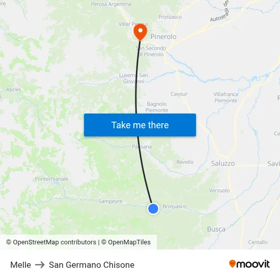 Melle to San Germano Chisone map