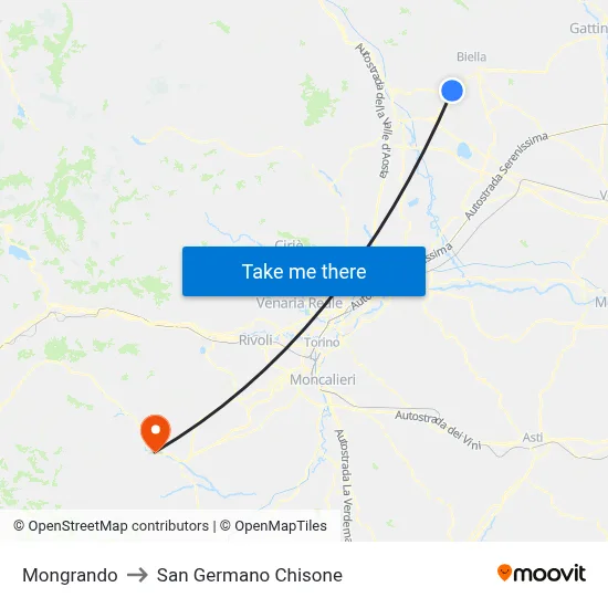 Mongrando to San Germano Chisone map