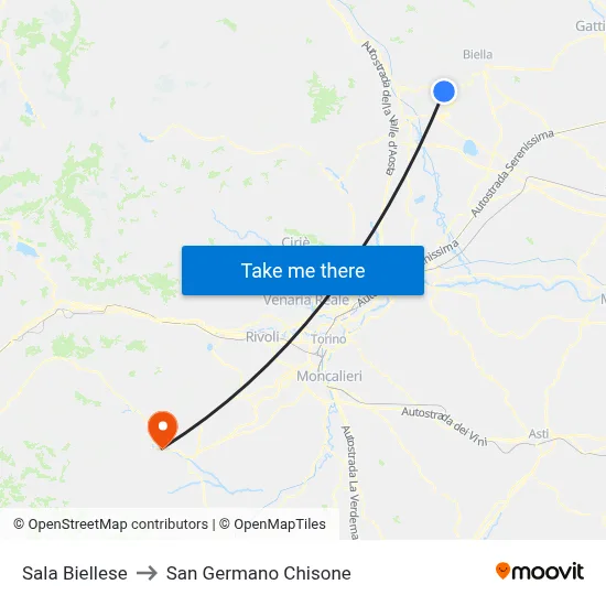 Sala Biellese to San Germano Chisone map