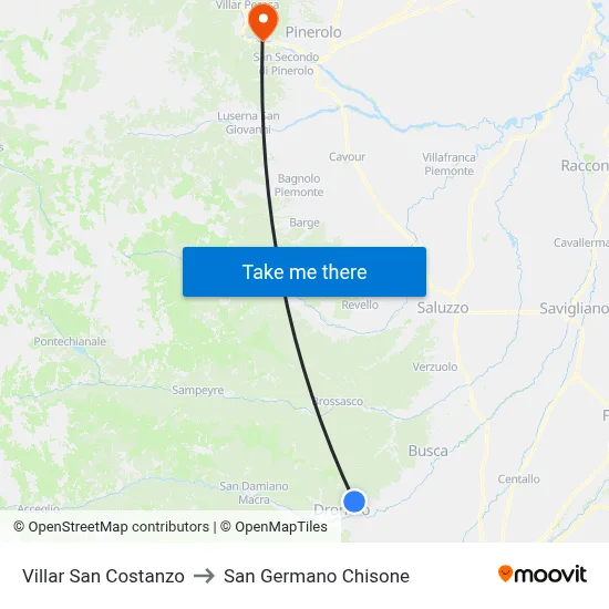 Villar San Costanzo to San Germano Chisone map