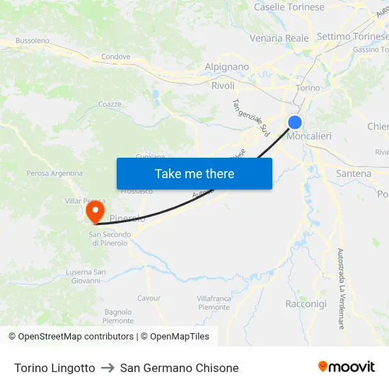 Turin Lingotto to San Germano Chisone map