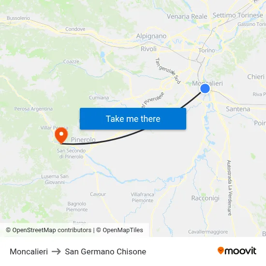 Moncalieri to San Germano Chisone map
