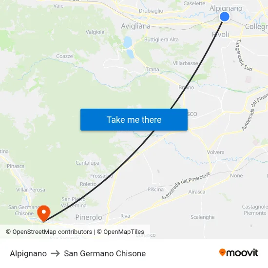 Alpignano to San Germano Chisone map