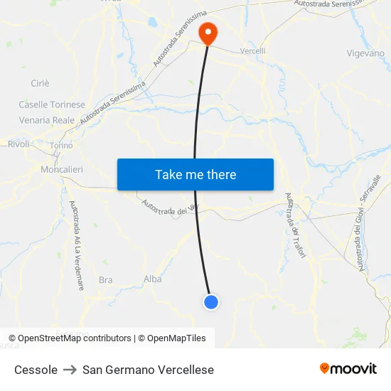 Cessole to San Germano Vercellese map