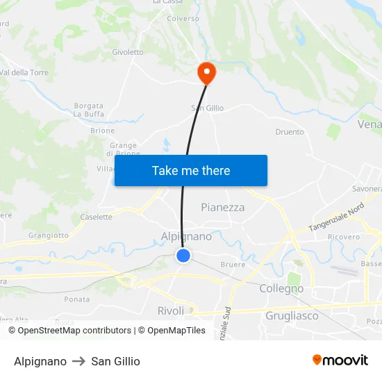 Alpignano to San Gillio map
